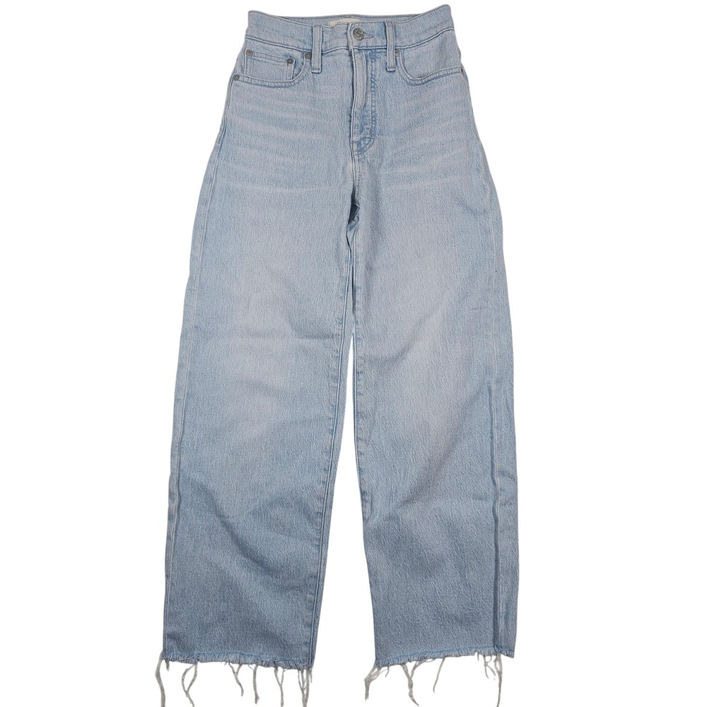Madewell High Rise Wide Leg Jeans Light Wash Raw Hem Blue Denim Size 24